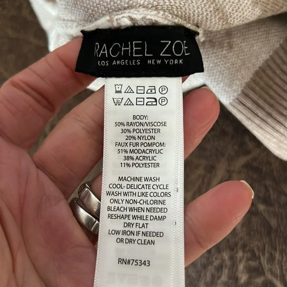 ❤️HOST PICK❤️Rachel Zoe Tan & White Pompom Hat-Like New